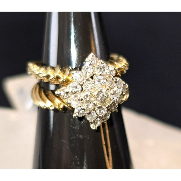 Vintage 14K Gold Diamond Cluster Ring Yellow & White Gold Size 5.2  JH174 - Picture 3 of 16